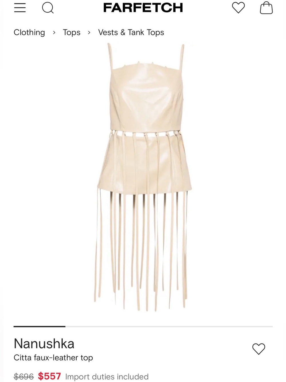 Nanushka Cream Fringe Tank
